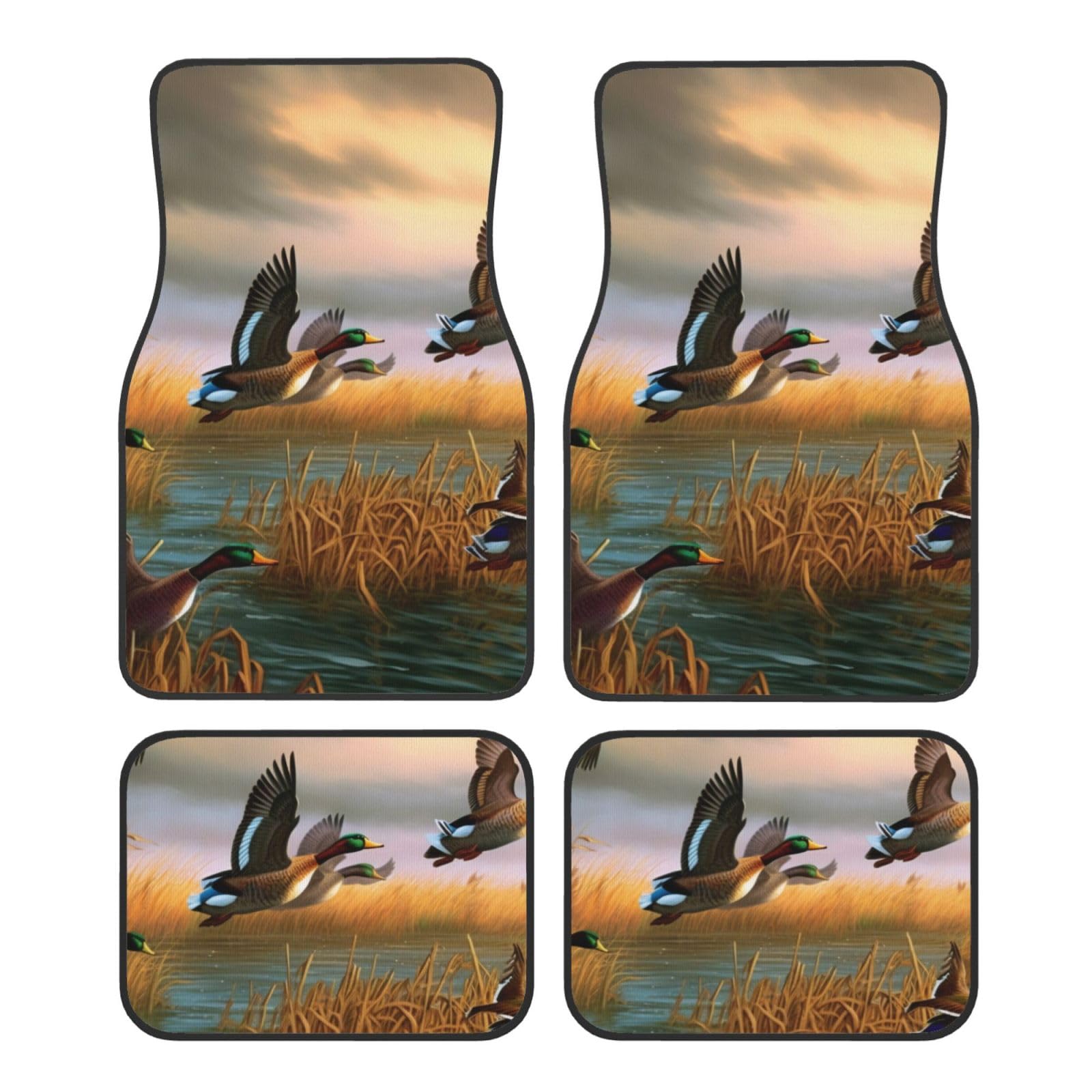 Hunting Flying Wild Ducks 7 Printed Car Foot Mat 4 Piece - Anti Slip Crystal Velvet Automotive Floor Mats for Most Cars SUV Trucks, Universal Full Set Vehicle Carpet von ULKMFFCF