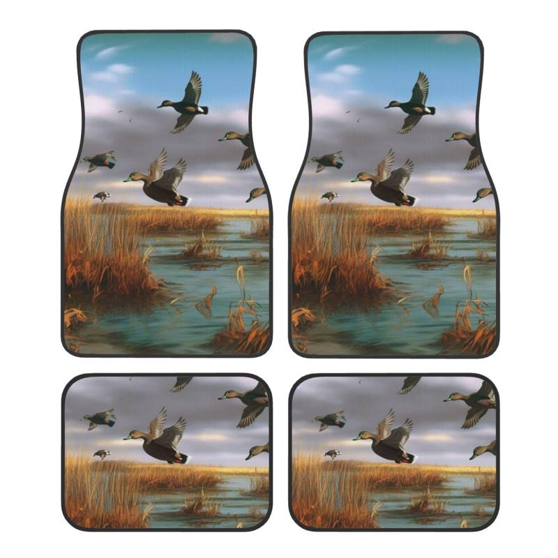 Hunting Flying Wild Ducks 8 Printed Car Foot Mat 4 Piece - Anti Slip Crystal Velvet Automotive Floor Mats for Most Cars SUV Trucks, Universal Full Set Vehicle Carpet von ULKMFFCF