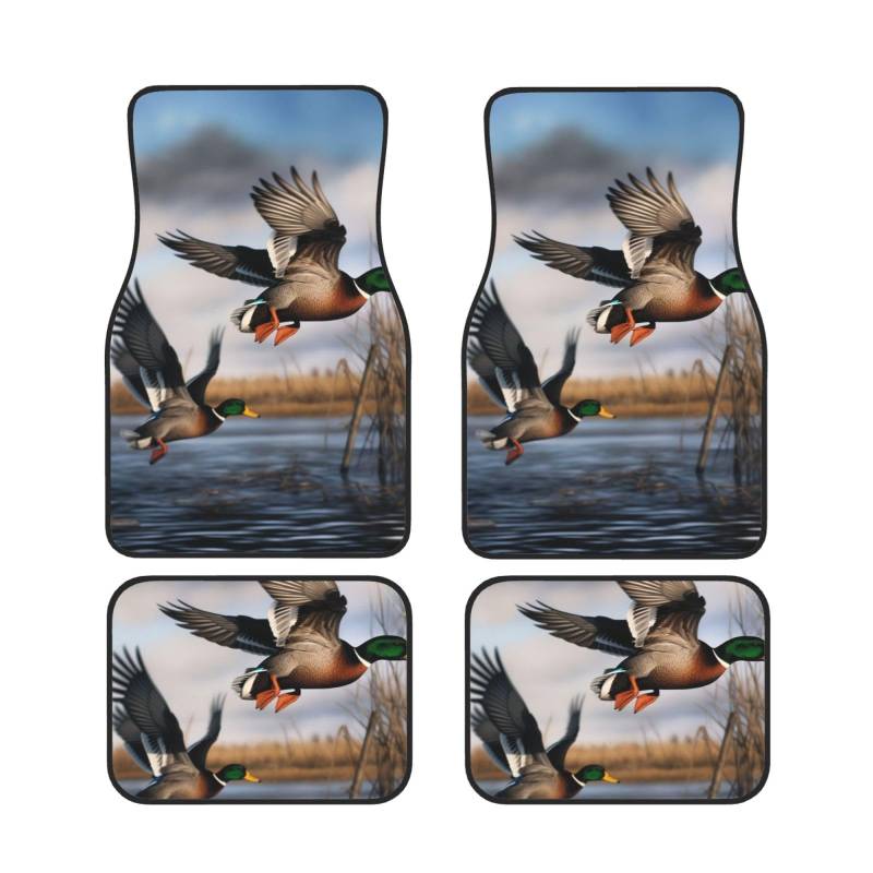 Hunting Flying Wild Ducks Printed Car Foot Mat 4 Piece - Anti Slip Rubber Automotive Floor Mats for Most Cars SUV Trucks, Universal Full Set Vehicle Carpet von ULKMFFCF