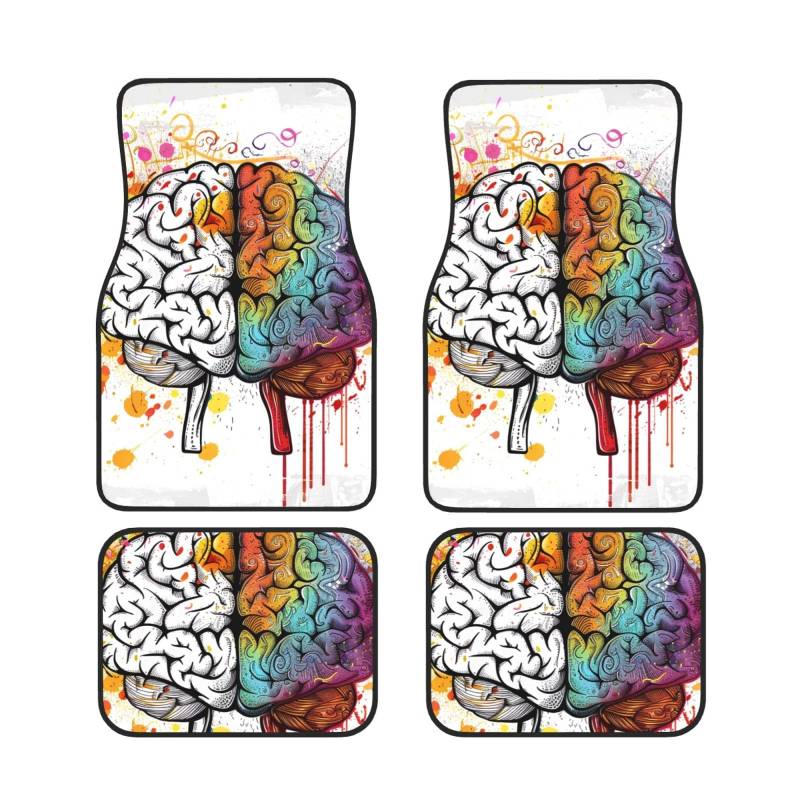 Left and Right Brain Advantage Printed Car Foot Mat 4 Piece - Anti Slip Rubber Automotive Floor Mats for Most Cars SUV Trucks, Universal Full Set Vehicle Carpet von ULKMFFCF