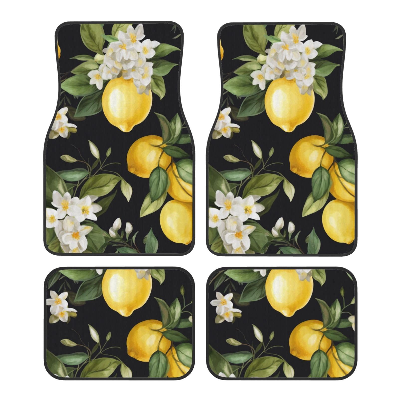 Lemon and Flower Printed Car Foot Mat 4 Piece - Anti Slip Crystal Velvet Automotive Floor Mats for Most Cars SUV Trucks, Universal Full Set Vehicle Carpet von ULKMFFCF