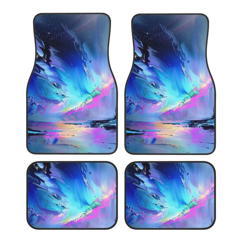 Northern Lights Painting Printed Car Foot Mat 4 Piece - Anti Slip Crystal Velvet Automotive Floor Mats for Most Cars SUV Trucks, Universal Full Set Vehicle Carpet von ULKMFFCF