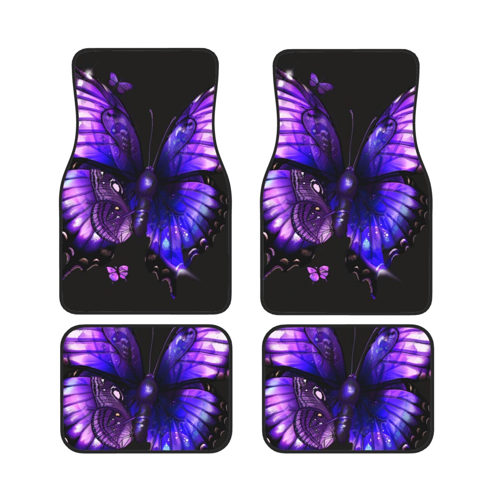 Purple Butterfly 1 bedruckte Auto-Fußmatte, 4-teilig, rutschfeste Gummi-Automatten-Fußmatten für die meisten Autos, SUVs, LKWs, universelles komplettes Set von ULKMFFCF