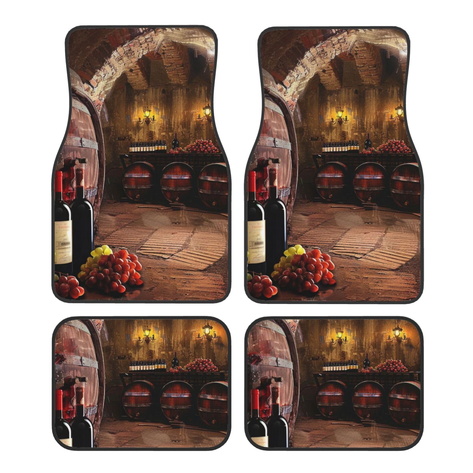 Red Wine Cellar Printed Car Foot Mat 4 Piece - Anti Slip Crystal Velvet Automotive Floor Mats for Most Cars SUV Trucks, Universal Full Set Vehicle Carpet von ULKMFFCF