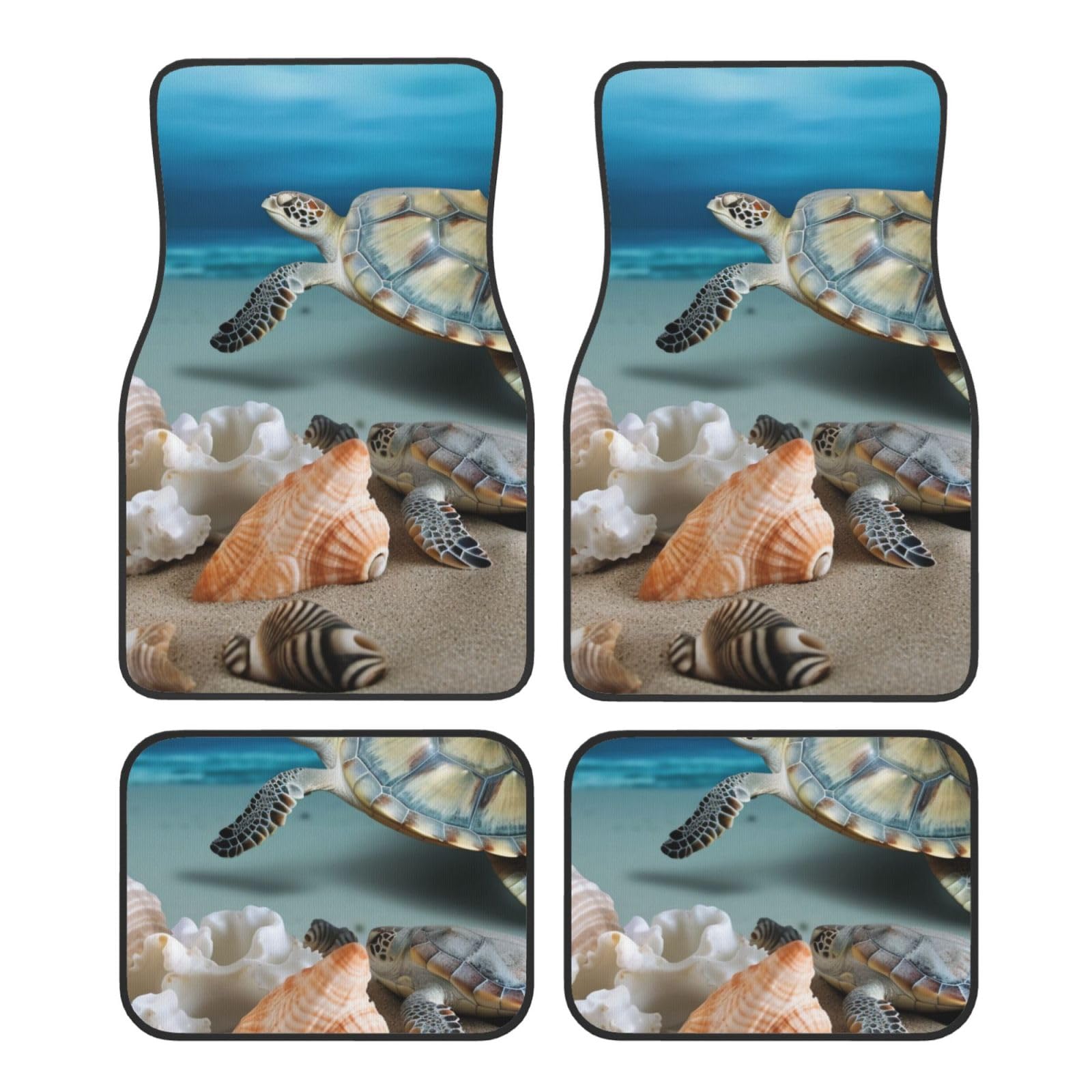 Sea Conch Shell Sea Turtle Printed Car Foot Mat 4 Piece - Anti Slip Crystal Velvet Automotive Floor Mats for Most Cars SUV Trucks, Universal Full Set Vehicle Carpet von ULKMFFCF