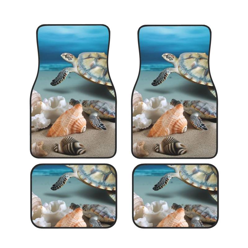 Sea Conch Shell Sea Turtle Printed Car Foot Mat 4 Piece - Anti Slip Rubber Automotive Floor Mats for Most Cars SUV Trucks, Universal Full Set Vehicle Carpet von ULKMFFCF