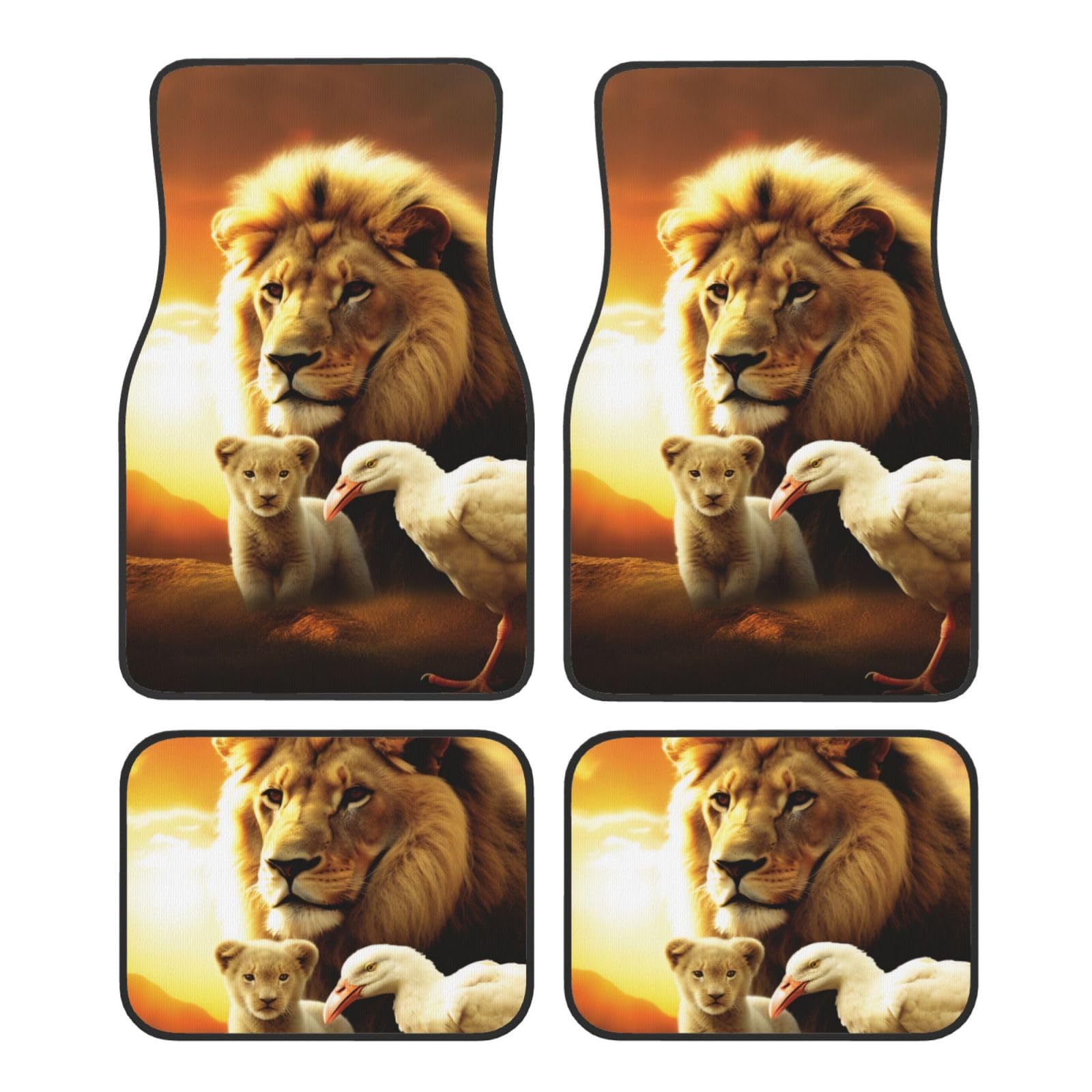 Sunset Lion and Bird Printed Car Foot Mat 4 Piece - Anti Slip Crystal Velvet Automotive Floor Mats for Most Cars SUV Trucks, Universal Full Set Vehicle Carpet von ULKMFFCF