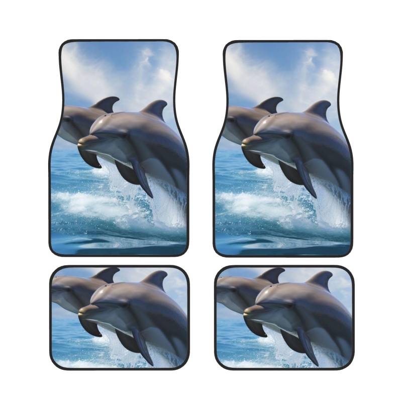 Two Dolphins Printed Car Foot Mat 4 Piece - Anti Slip Rubber Automotive Floor Mats for Most Cars SUV Trucks, Universal Full Set Vehicle Carpet von ULKMFFCF