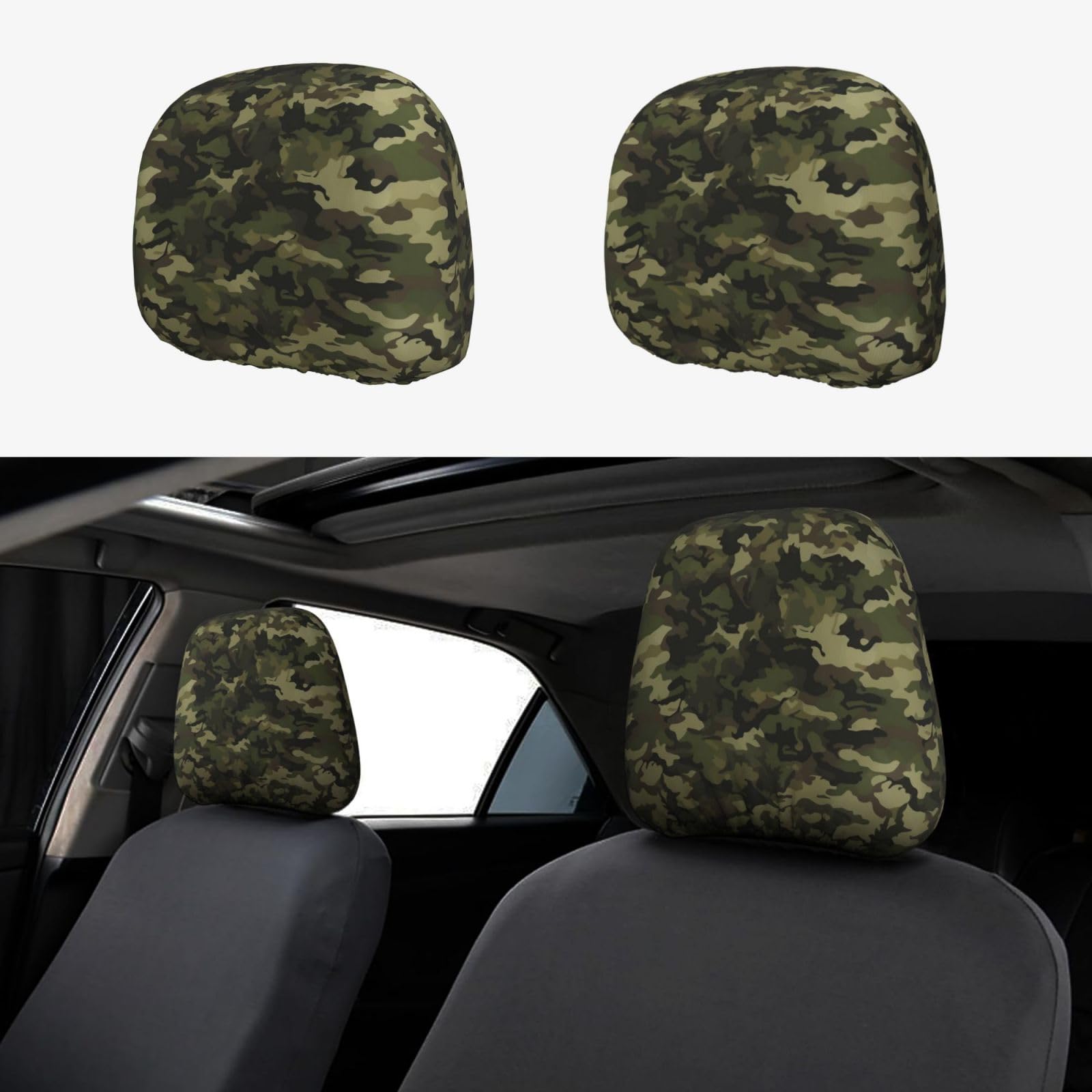 ULKMFFCF Universal-Autositz-Kopfstützenbezüge mit Geen-Camouflage-Muster für Auto-Innendekoration, 2 Stück von ULKMFFCF