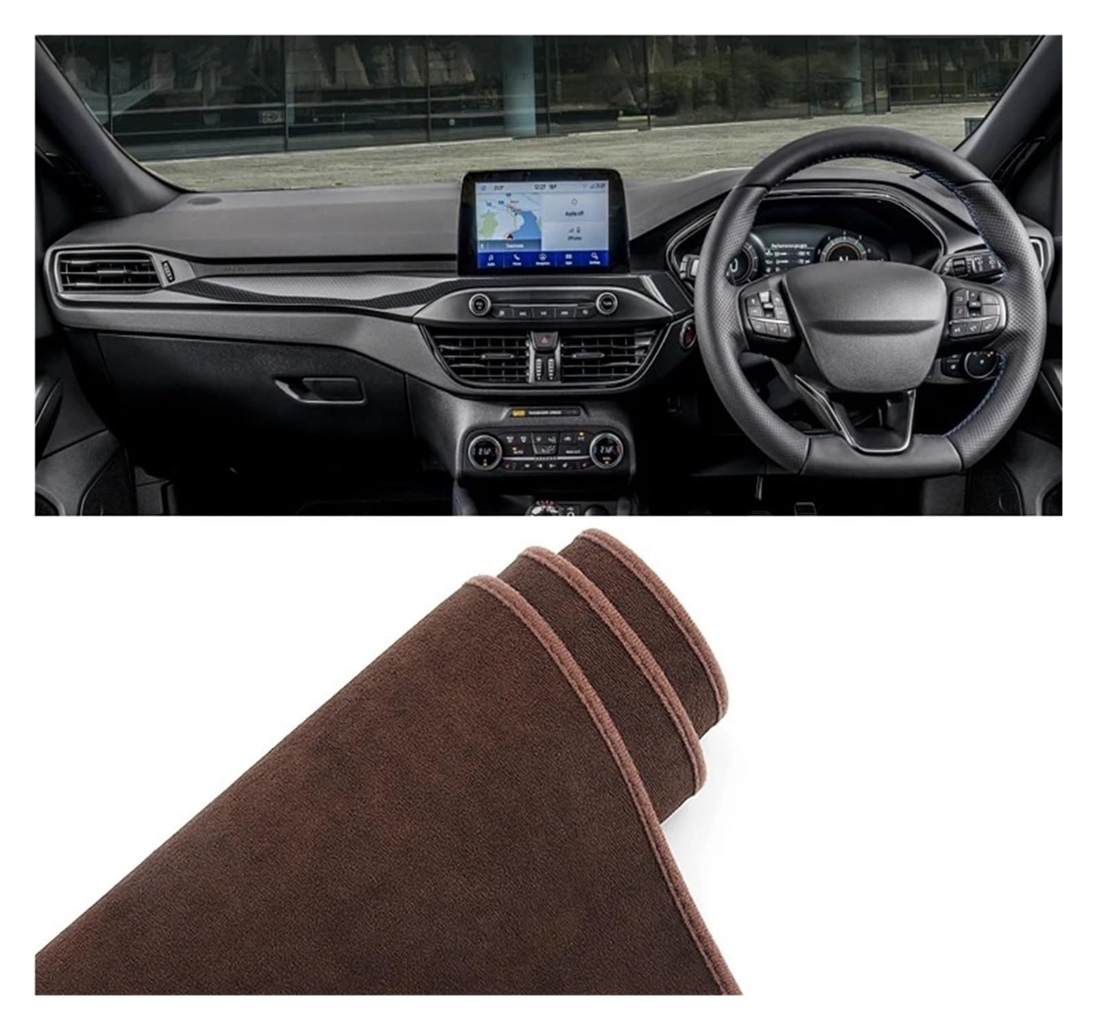 Armaturenbrett-Abdeckungen Für Ford Für Focus MK4 IV 2018 2019 2020 2021 2022 2023 Auto Dashboard Abdeckung Matte Dash Board Sonnenschutz Pad Anti-Uv Fall Armaturenbrettbezug(B Brown RHD) von UMDJJU