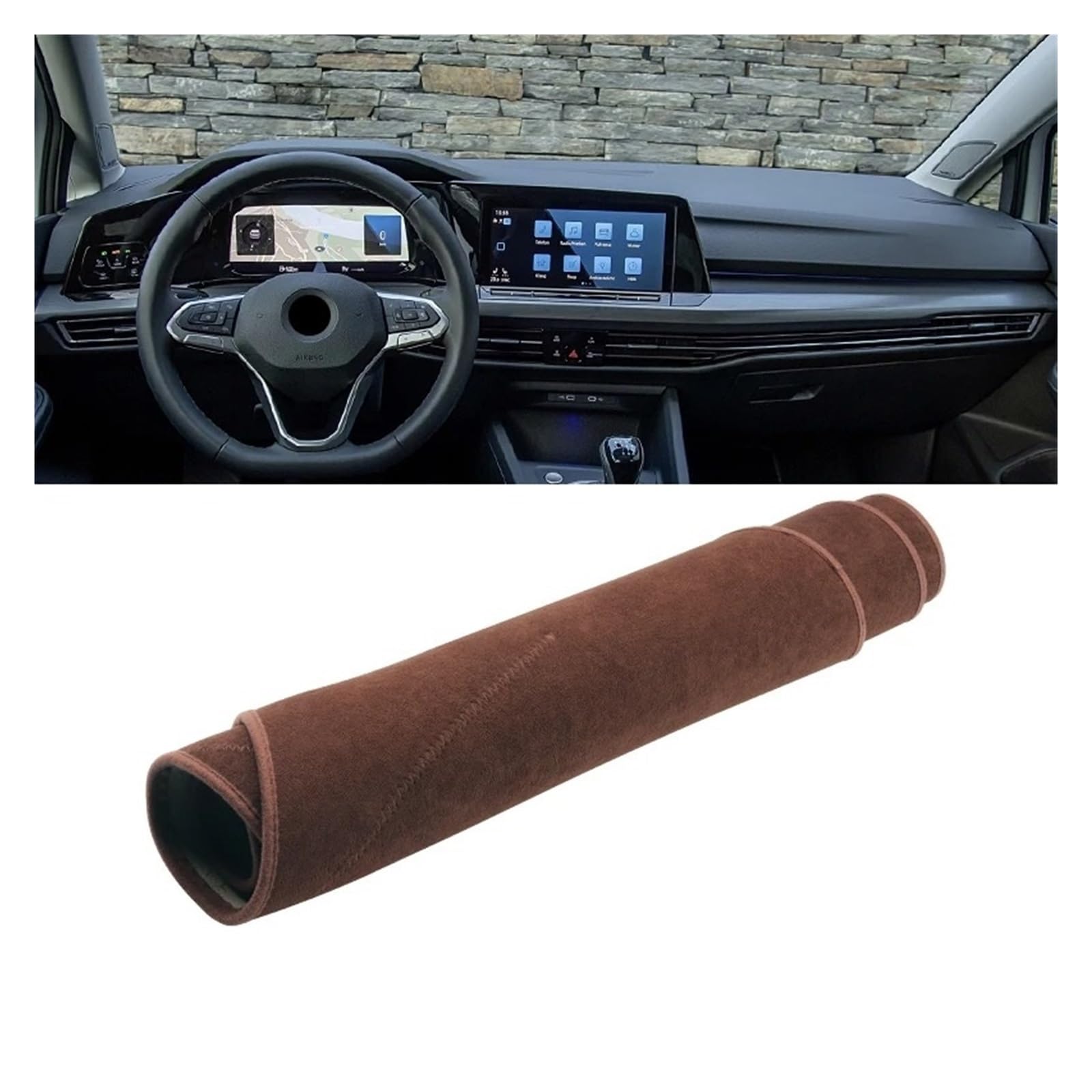 Armaturenbrett-Abdeckungen Für VW Für Golf 8 MK8 2020 2021 2022 2023 Auto Zubehör Dashboard Abdeckung Vermeiden Licht Pad Sonnenschutz Anti-Uv Teppiche Matte Armaturenbrettbezug(B Brown LHD) von UMDJJU