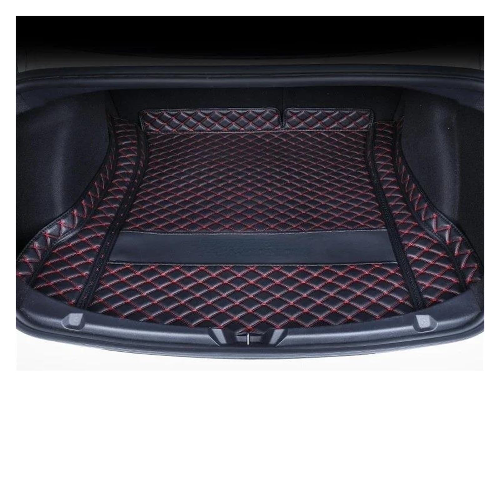 Kofferraum Teppich Für Tesla Für Modell Für 3 2021 2022 Leder Kofferraum Matte Cargo-Liner Vorne Hinten Lagerung Pad Tragen-beständig Zubehör Innen Boot Kofferraumwanne(Main Pad Black red) von UMDJJU