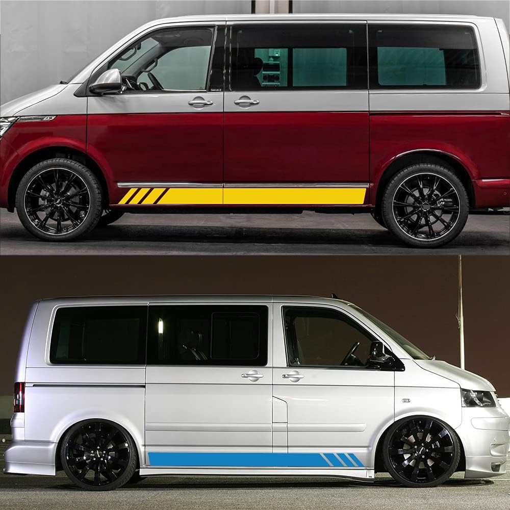 Auto Karosserie Seitenstreifen Aufkleber für VW Transporter T4 T5 T6,Seitenschweller Grafik Aufkleber Türverkleidung Vinyl Dekoration.,D-Yellow von UNCLE LIAO