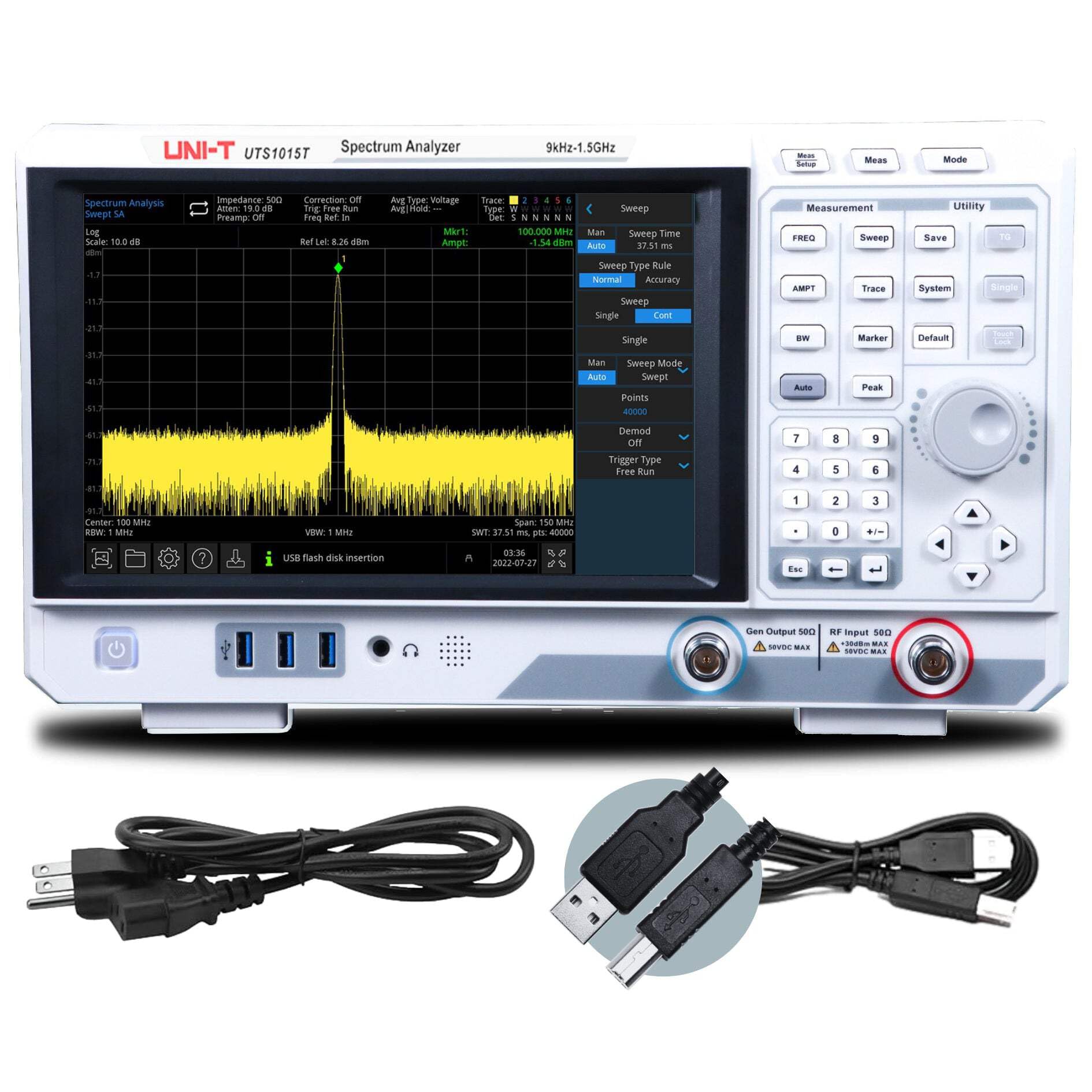 UNI-T UTS1015T Spektrum Analysator with TG 10,1-Zoll-HD-Touchscreen 10001 Scanpunkte, RBW 1Hz~1MHz, DANL-161dBm von UNI-T