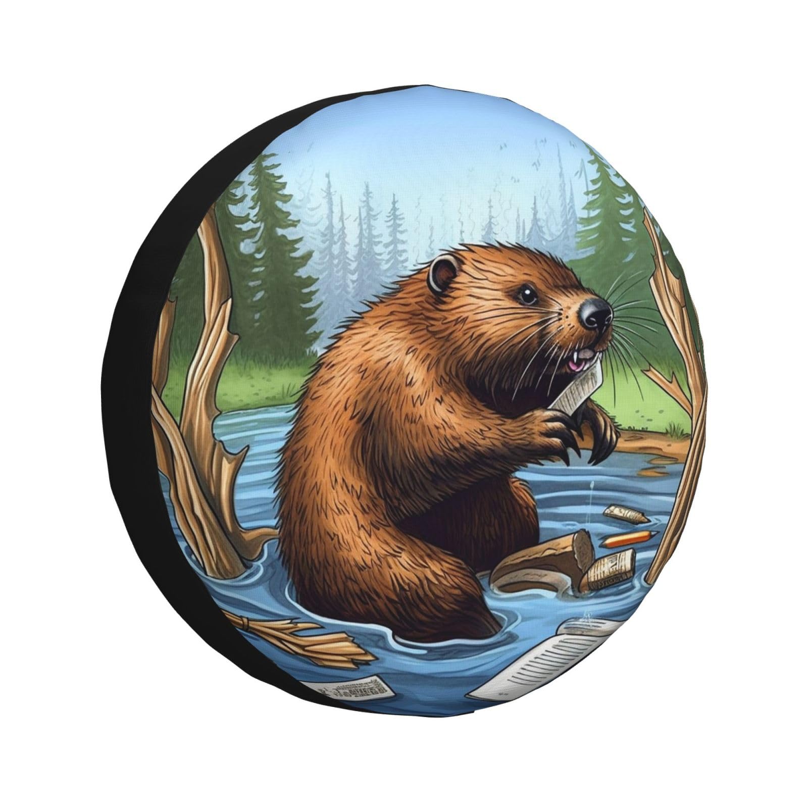 Busy Beaver Cartoon Print Spare Tire Cover Funny Wheel Covers Waterproof Dust-Proof Wheel Protectors Fit for Trailer SUV Truck Camper 16 Inch von UNIOND