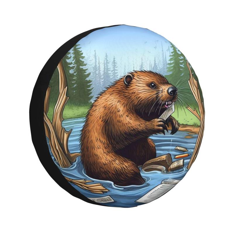 Busy Beaver Cartoon Print Spare Tire Cover Funny Wheel Covers Waterproof Dust-Proof Wheel Protectors Fit for Trailer SUV Truck Camper 16 Inch von UNIOND