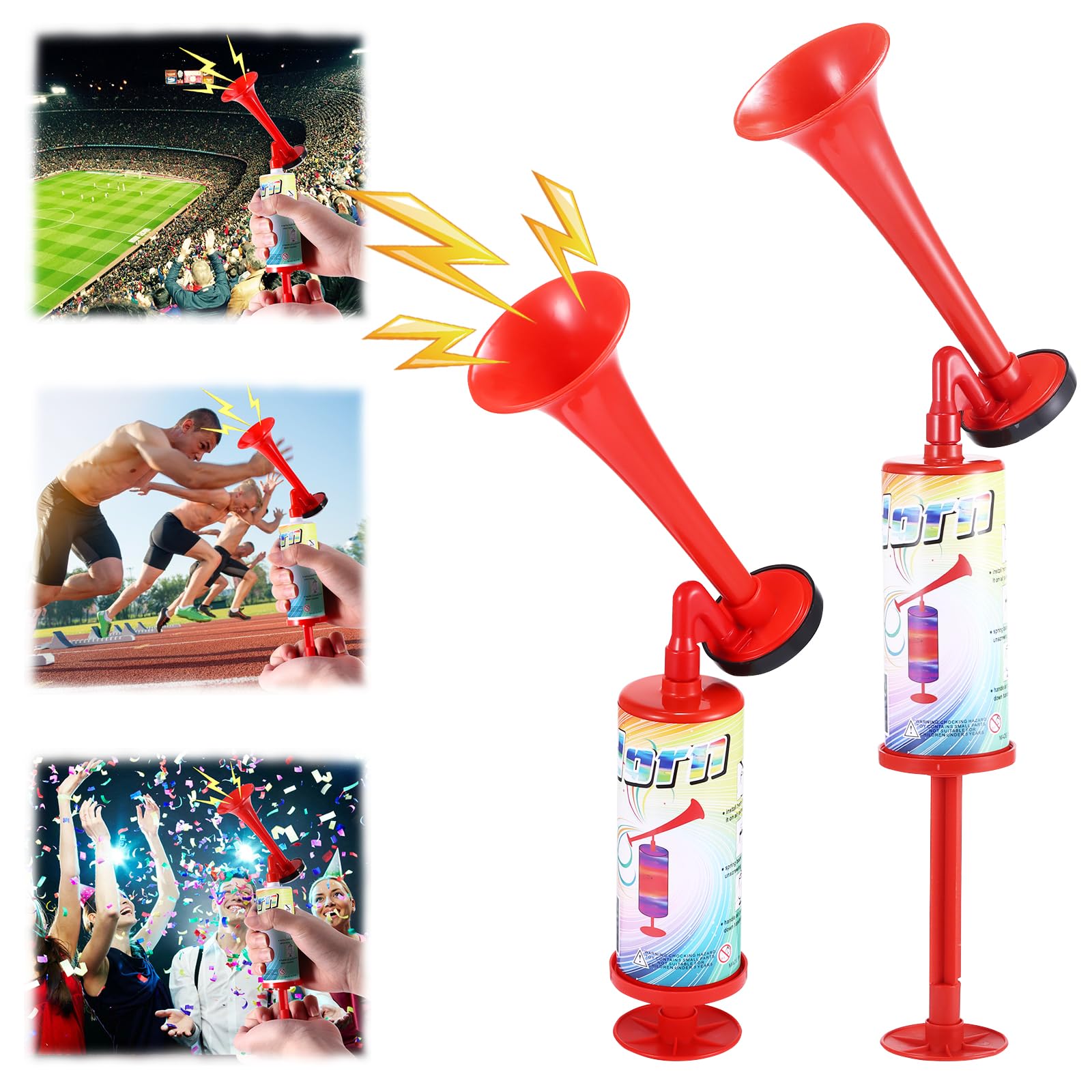 2 Stück Laut Air Horn, Luftdruck-Fanfare, Handheld Luftdruck Fanfare Pumpe, Klassische Air Horns signalhorn Krachmacher, Signal Horn für Fussball Fanfare Druckluft(große Größe) von UNISOPH