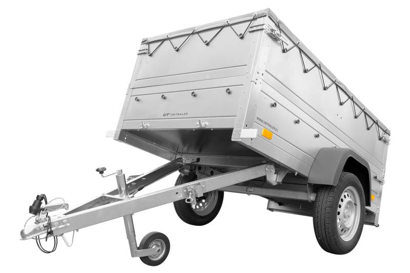 Garden Trailer 200 Kipp – Anhänger 200 x 106 cm, mit zusätzlichen Bordwänden, Flachplane und Stützrad – Plane Anhänger 750 kg, Ladefläche aus Siebdruckbodenplatte, Kippmechanismus Unitrailer von UNITRAILER