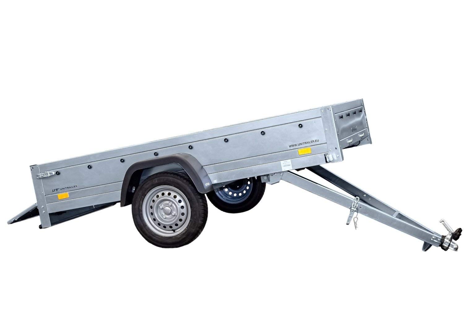 UNITRAILER Auto Anhänger Garden Trailer 230 Kipp – PKW Anhänger 750KG, 230cm x 125cm Transportfläche, Robuste Struktur Aus Verzinktem Stahl, Klappbarer Deichsel von UNITRAILER