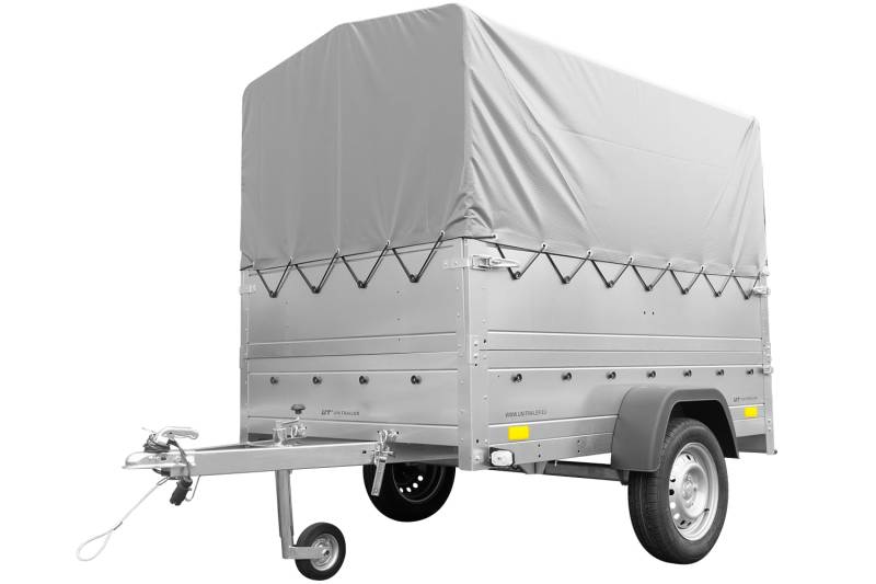 UNITRAILER Hochplane Anhänger 750 kg Garden Trailer 200 Kipp mit Bordwandaufsatz, Stahlstützrad, Kippbare Deichsel; Ungebremster Auto Anhänger aus Verzinktem Stahl, 200 cm x 106 cm von UNITRAILER