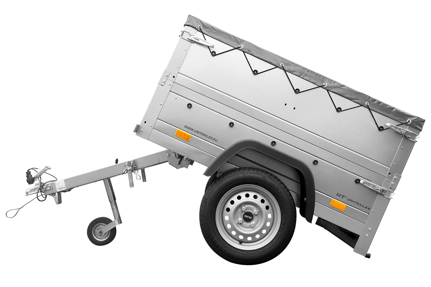 UNITRAILER PKW Anhänger, Garden Trailer 150 Kipp mit zusätzlichen Bordwänden, Stützrad und Flachplane, Auto Anhänger 750 kg 150 cm x 106 cm, Kippbare Deichsel – Faltbarer Anhänger 750 kg Kippbar von UNITRAILER