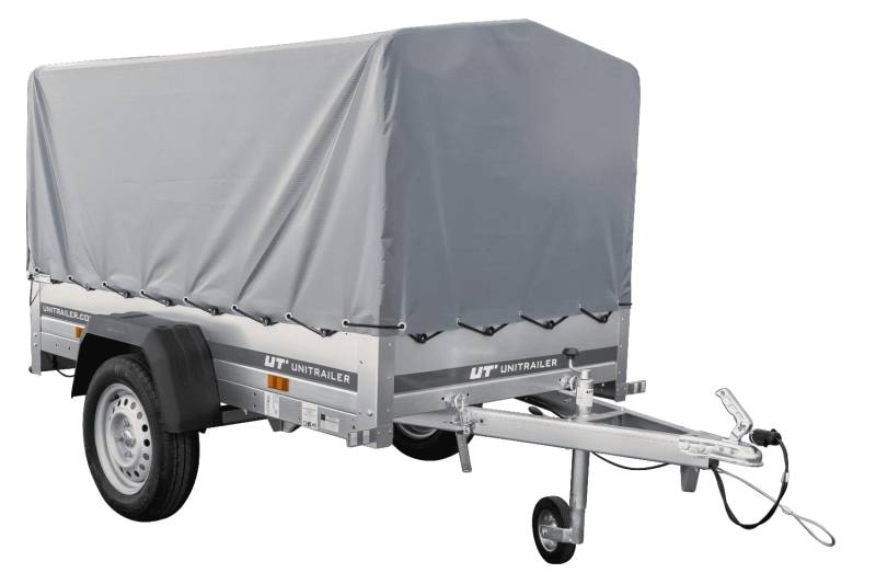 UNITRAILER PKW Anhänger Garden Trailer 200 Kipp, 200x106 cm, Auto Anhänger mit kippbare Deichsel, Hochplane und Stützrad, Anhänger Aufbau aus verzinktem Stahl – Auto Anhänger 750 kg von UNITRAILER