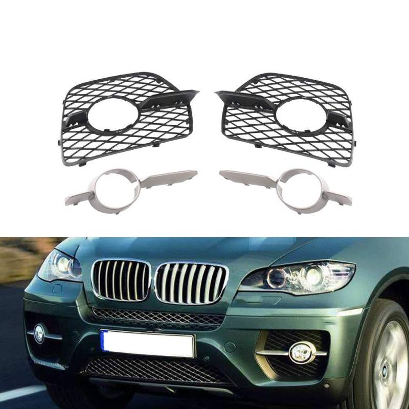 4-teiliges Set passend für BMW X6 E71 E72 Hyb 2008–2014 Frontstoßstange, Nebelscheinwerfer, Nebellampe, seitliches Gittergitter + Zierleiste, Zierleiste, Nebelscheinwerfer, Stoßstange von UOHUFIDABFD