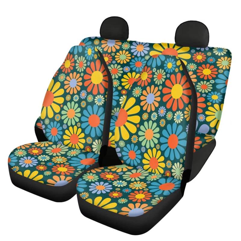 UOIMAG Hippie Autositzbezüge-Set für Damen, Gänseblümchen, 4-teilig, bunte Blumen, Fahrzeugdekoration von UOIMAG