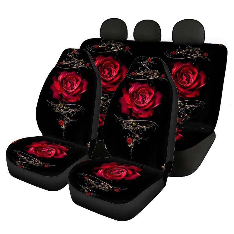 UOIMAG Red Rose Autositzbezüge Set 4 Stück Universal Auto Vordersitze Zubehör Fahrzeugsitzschoner Bezüge von UOIMAG