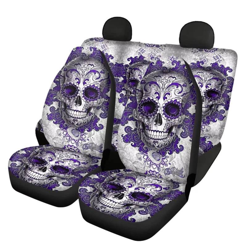 UOIMAG Autositzbezüge-Set mit Totenkopf-Motiv, Gothic-Blumen-Skelett, Autositzbezüge für Damen und Herren, 4 Stück, Fahrzeugsitzschoner von UOIMAG