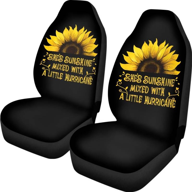 UOIMAG Sunflower Autositzbezug für Damen, "She's Sunshine" gemischt mit einem kleinen Hurricane-Autozubehör, 2 Stück, Auto-Vordersitzschoner von UOIMAG