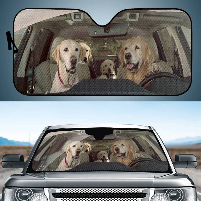 UOIMAG Universeller Auto-Sonnenschutz, lustiger Hundefamilien-Aufdruck, Windschutz, blockiert UV- und Hitze, Sonnenschutz für SUVs, LKWs, Vans von UOIMAG