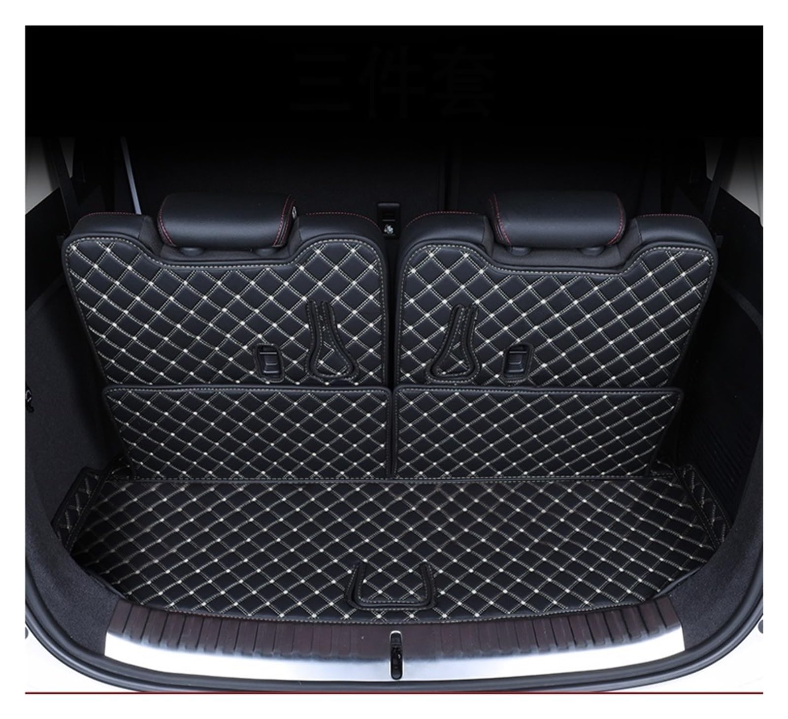 Auto Kofferraummatte Für BYD Für Tang Für TAN EV 2021 2022 2023 2024 2025 Auto Leder Cargo-Liner Pad Auto Nach Hinten Stamm Matte Kofferraumschutzmatte (Farbe : B Style Black Beige) von UPGENT