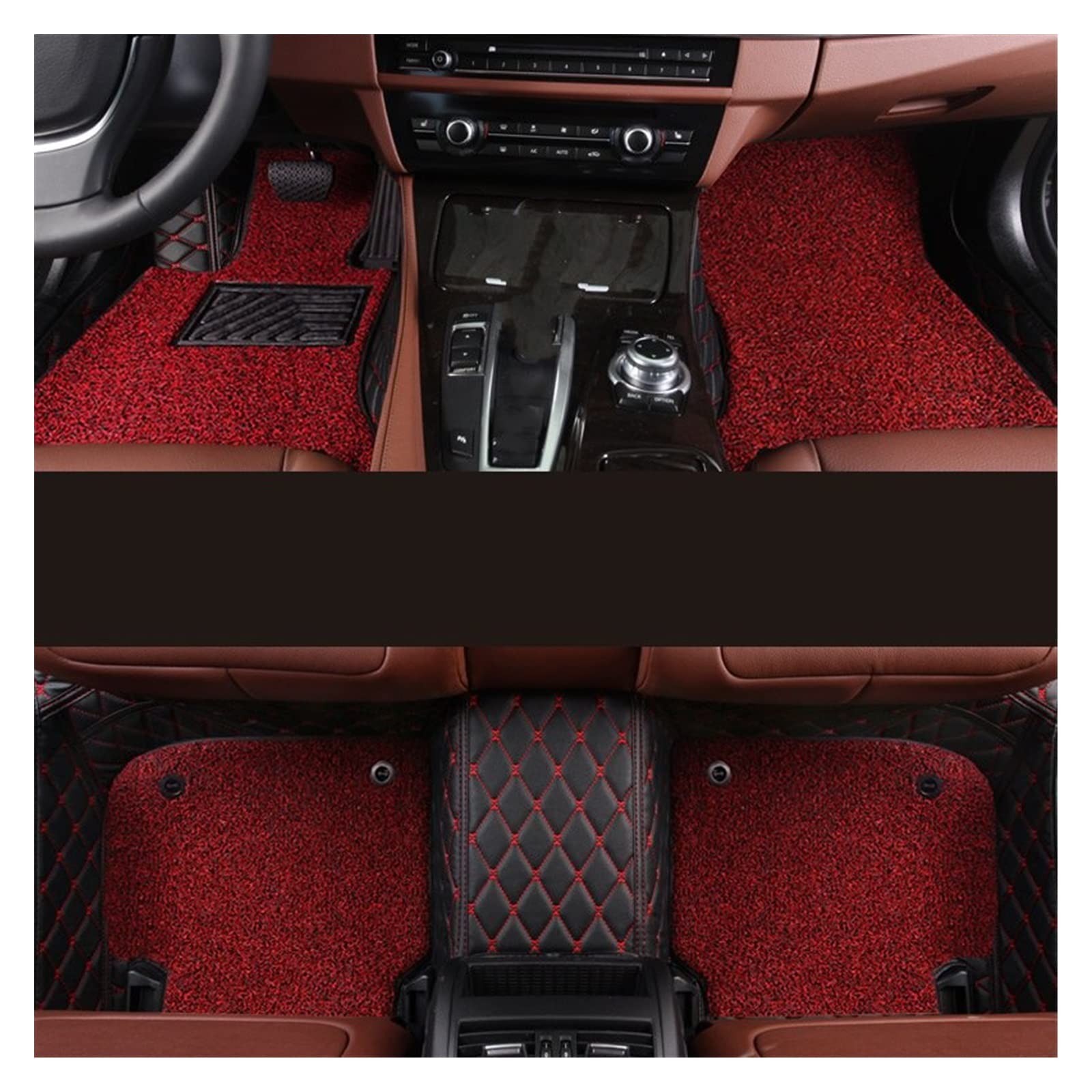 Auto-Fußmatten Für Bentley Bentayga 2008–2018 2019 2020 2021 2022 2023 Autoteppiche Verdickte Fußpolster Einlagig/doppellagig(Black red red -Double Layer) von UPIKIT