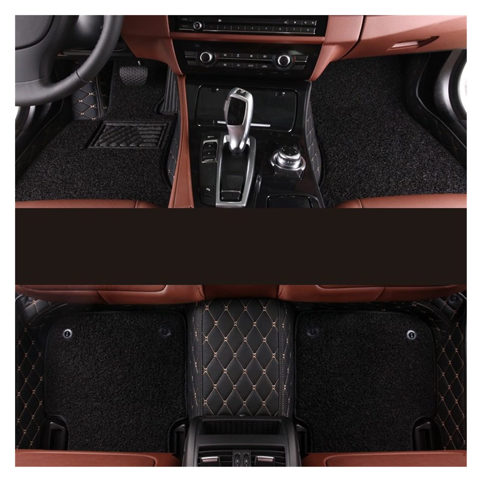 Auto-Fußmatten Für Bentley Flying Spur 2008–2018 2019 2020 2021 2022 2023 Autoteppiche Verdickte Fußpolster Einlagig/doppellagig(Black beige Black-Double Layer) von UPIKIT