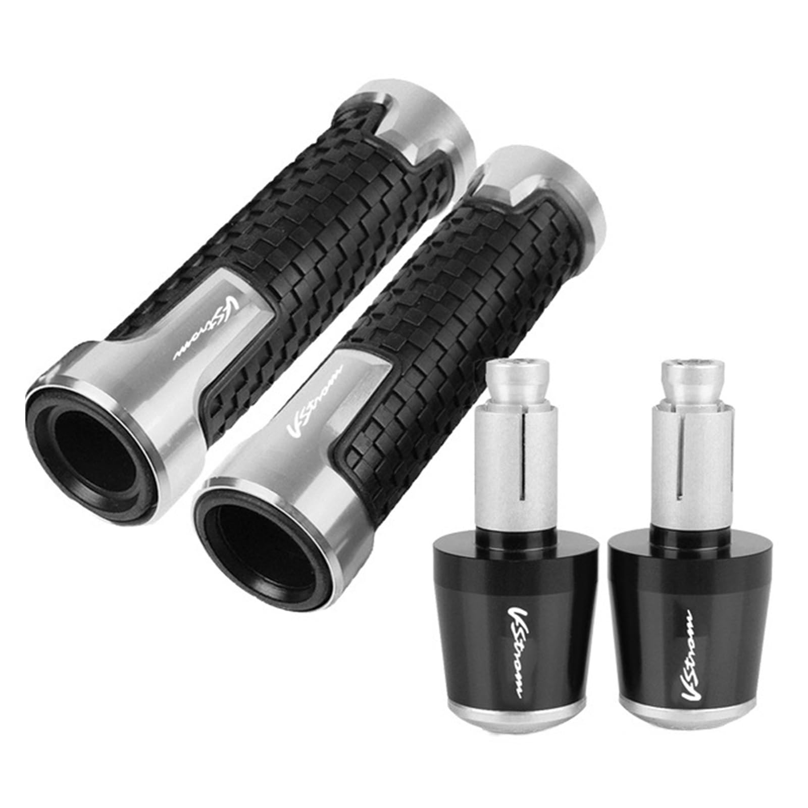 UPIKIT 7/8 & 22 Mm Motorrad-Lenkergriffe, Griffenden, Stecker Für Suzuki V-Strom 650 DL 250 650 1000 1050 Alle Jahre(Sliver Black Sliver) von UPIKIT