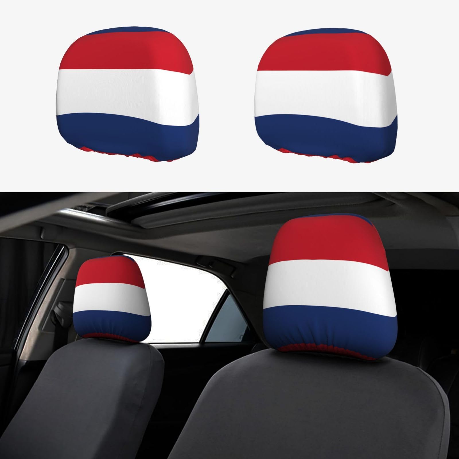 UPIKIT Elastischer universeller Kopfstützenbezug mit niederländischer Flagge, 26 x 28 cm, für SUV, LKW, Innenzubehör, 2 Stück von UPIKIT