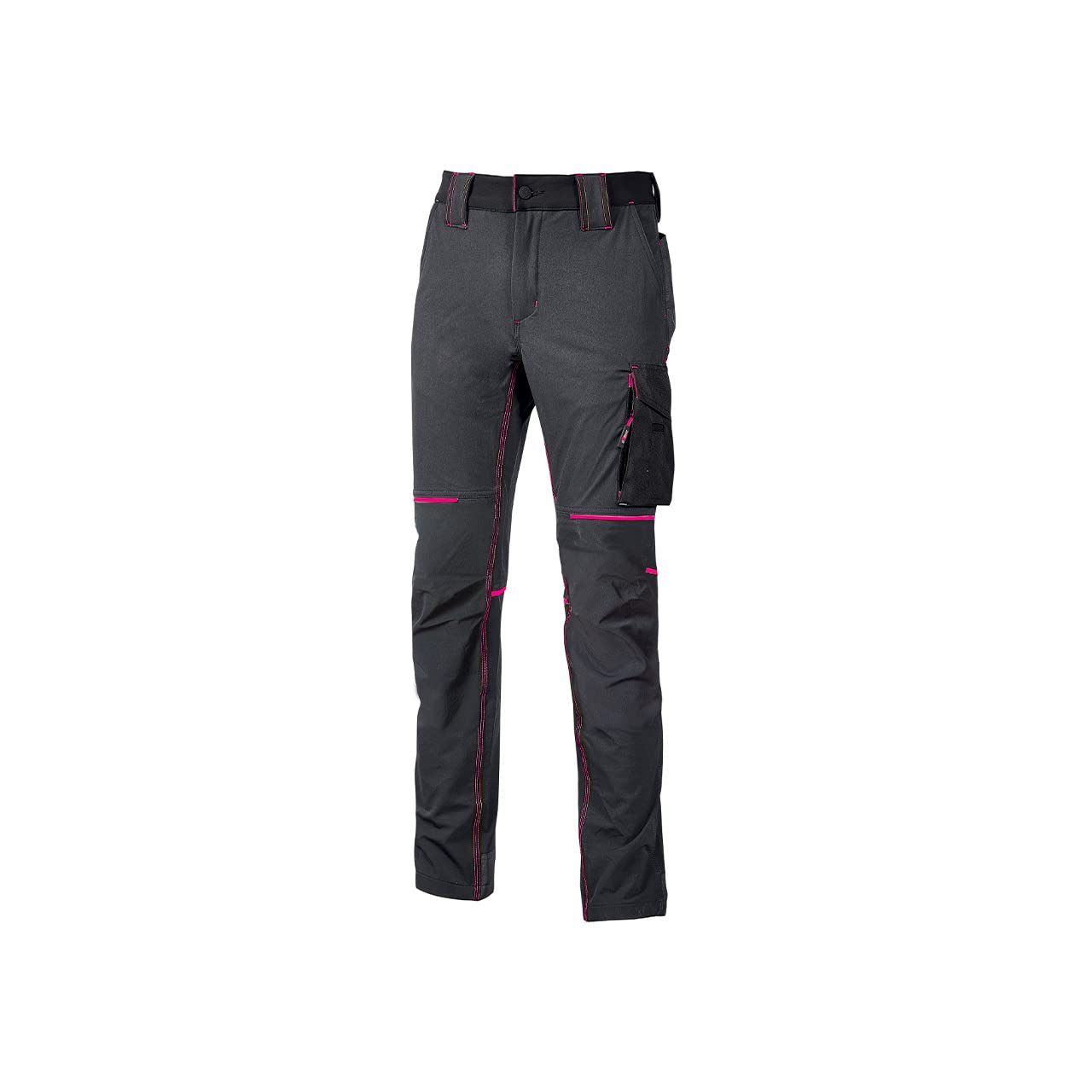 Power WORLD Moderne Hose mit schmaler Passform, mit mehreren Vorder- und Seitentaschen, bequeme und dehnbare Hose, mit Knopf vorne, atmungsaktives Material (GREY FUCSIA_M) von U Power