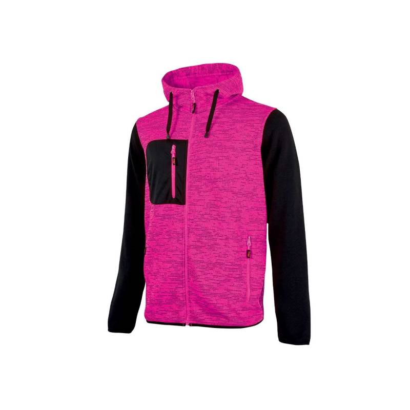 U-Power Rainbow, Sweatshirt mit durchgehendem Reißverschluss, mit großen Taschen, weichem Fleece, Baumwoll-Stretchgewebe, hohem Kragen, verstellbarer Kapuze, bequemer Winterkleidung - BLACK FUCSIA L von U Power