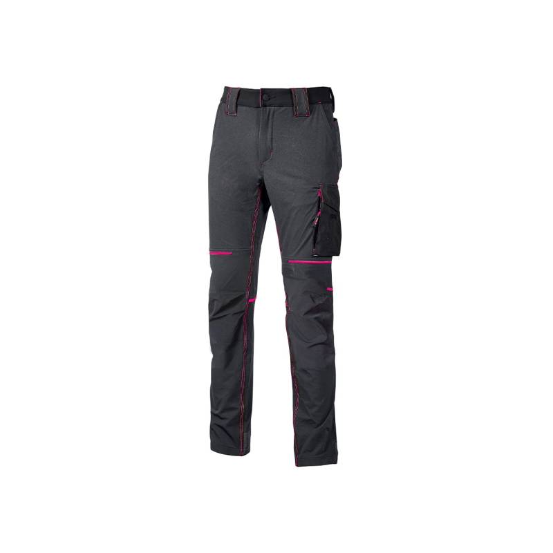 Power WORLD Moderne Hose mit schmaler Passform, mit mehreren Vorder- und Seitentaschen, bequeme und dehnbare Hose, mit Knopf vorne, atmungsaktives Material (GREY FUCSIA_L) von U Power