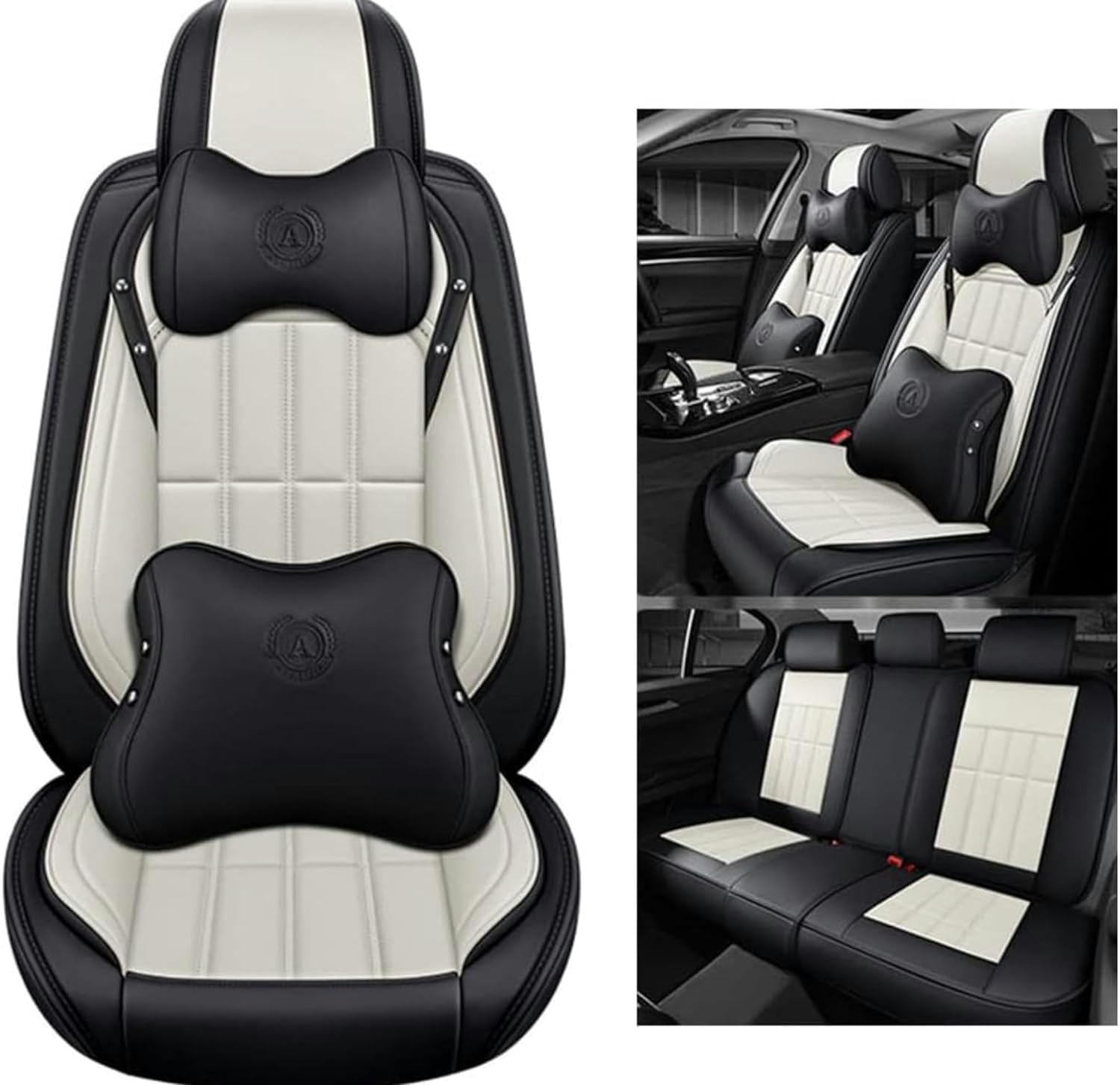 UQABS Auto Sitzbezüge Sets,für Audi Audio Rs4 5 6 7 R8 S5 S6 S7 S8 Q3，Universal Autositzbezüge、Airbag kompatibel-Schwarz und weiß von UQABS