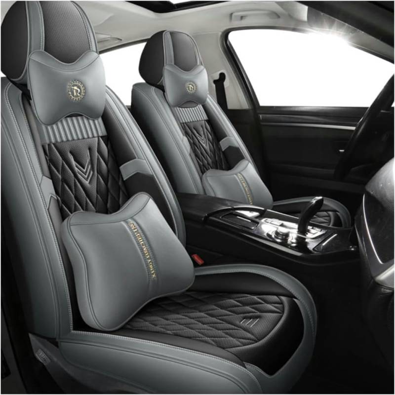 UQABS Auto Sitzbezüge Sets,für Audi Q7 Q5L Sq5 Rs Q3 A4 B8 / B6 A3 8P A4 B9，Universal Autositzbezüge、Airbag kompatibel-Schwarz und grau von UQABS