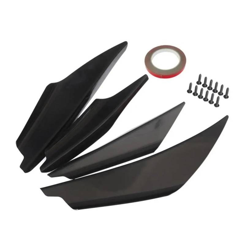 Auto-Frontspoiler 4-teiliges Universal-Auto-Frontstoßstangen-Spoiler-Set Kratzstreifen Kohlefaser Auto-Frontstoßstange Körperlippe Canards Splitter-Trim-Kits Frontstoßstange(Schwarz) von URAGER