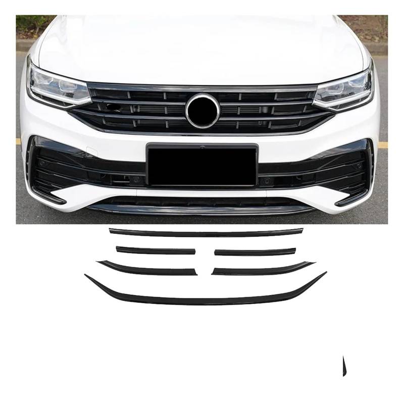 Auto-Frontspoiler Für VW Für Tiguan MK2 2022-2023 Auto Ornament Kühlergrill Dekorative Helle Schwarz Streifen ABS Dekorative Streifen Zubehör Frontstoßstange(6pcs) von URAGER