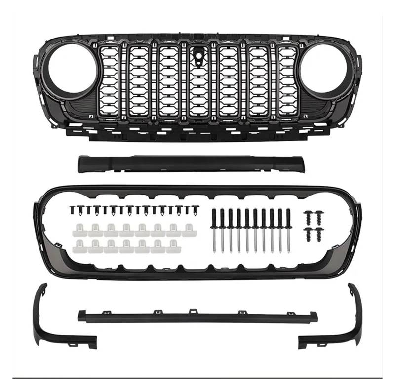 Auto Kühlergrill Für Jeep Für Wrangler JL JT 2008 09 10 11 12 13 14 15 16 17 18 19-2024 Kühlergrill Mitte Net Look Stil Ändern Auto Teil Ändern Schwarz Front Kühlergrille(Whith Camera Hole) von URAGER