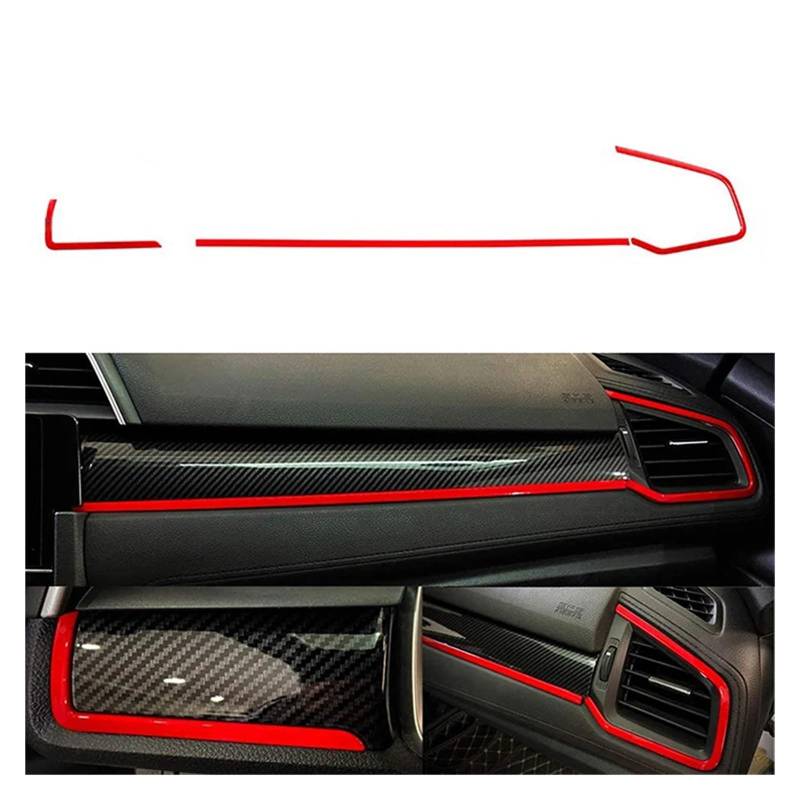 Interieur Dekor 3 Teile/Satz Für Civic 10th Für Gen 2016-2021 Auto Front Dashboard Outlet Rahmen Streifen Abdeckung Trim Aufkleber Innen Zubehör LHD Auto Zubehör Innenraum(Rot) von URAGER