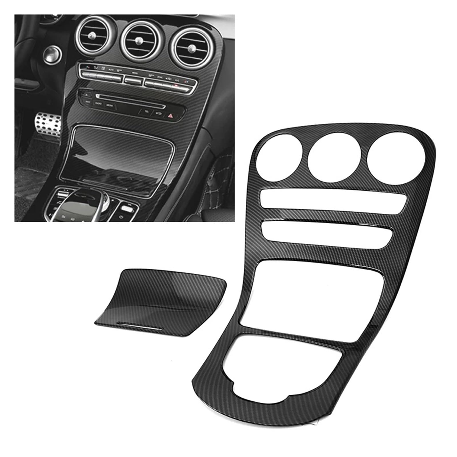 Interieur Dekor Für Benz C-Klasse W205 C180L C200 C300 2015-2018 ABS Carbon Faser Aufkleber Dekoration Auto Mittelkonsole Panel Abdeckung Trim Auto Zubehör Innenraum(No Clock) von URAGER