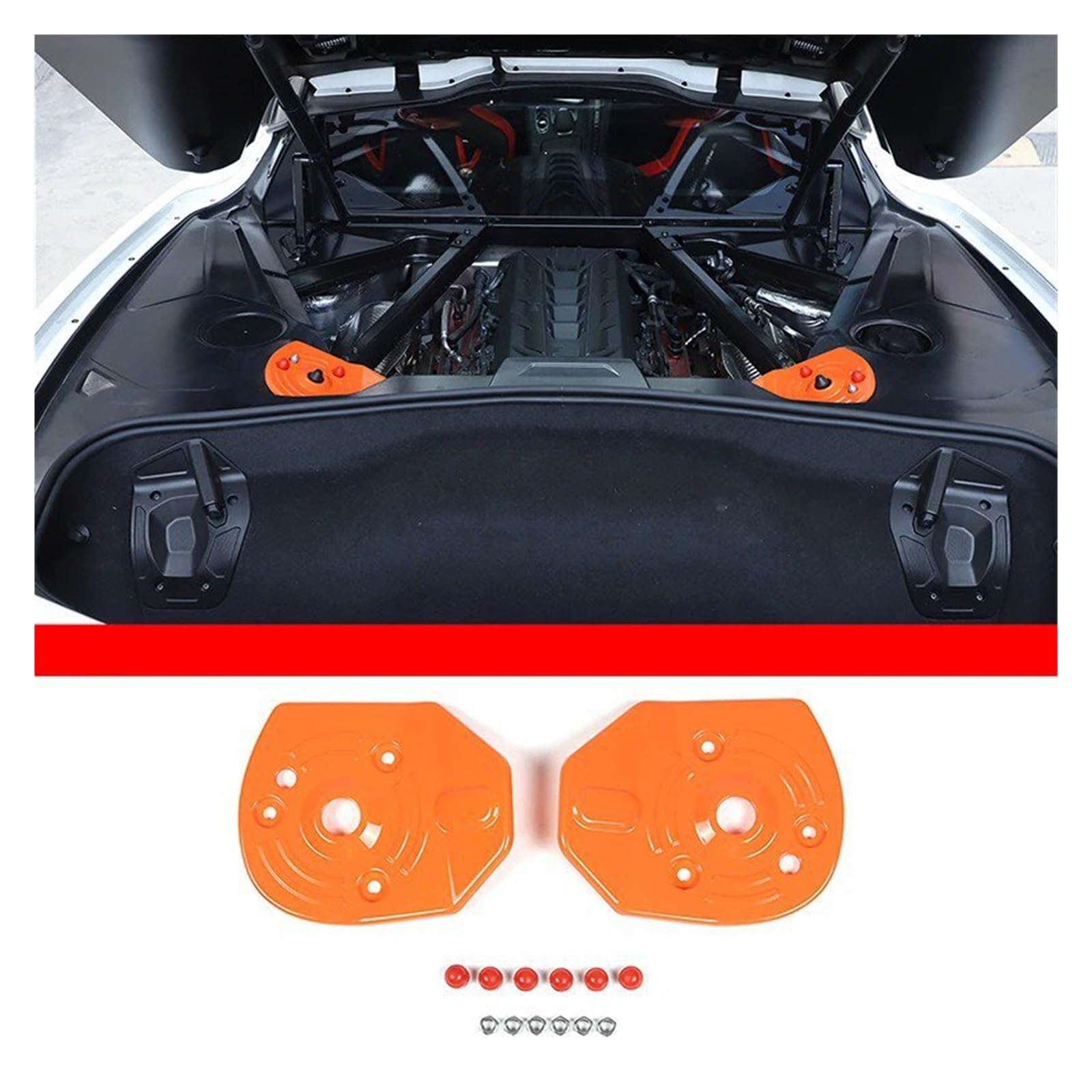 Interieur Dekor Für Chevrolet Für Corvette C8 Für Stingray Z51 Z06 2020-2023 Auto Hinten Stoßdämpfer Turm Für Top Schutz Abdeckung Zubehör ABS Rot Auto Zubehör Innenraum(Style B orange) von URAGER