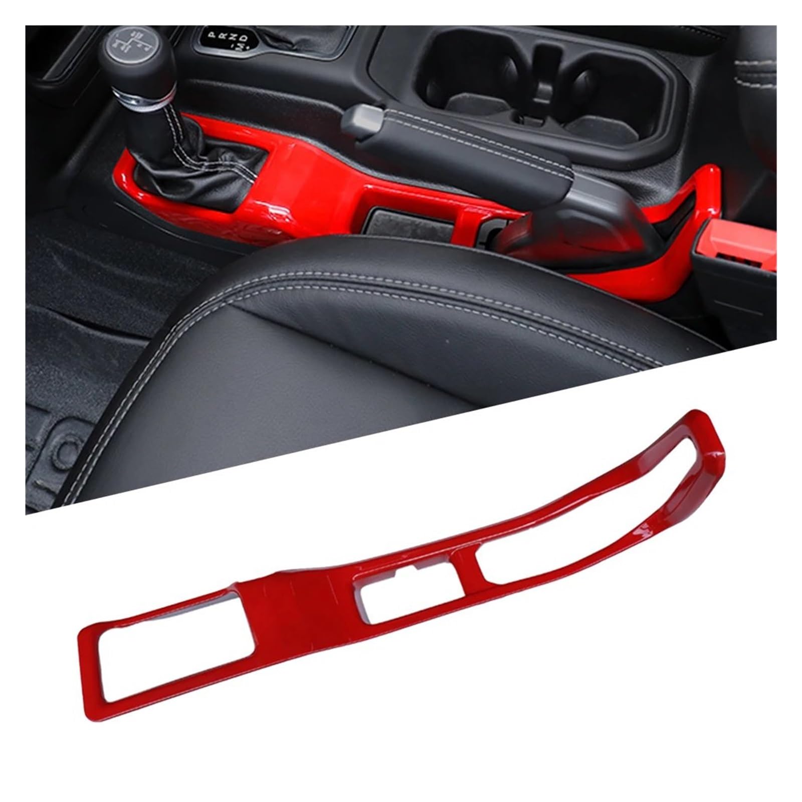 Interieur Dekor Für Jeep Für Wrangler Für JL 2018 19 20 21 2022 2023 Innenleisten Auto Front Wasser Tasse Halter Dekoration Abdeckung 4WD Getriebe Shift Panel Auto Zubehör Innenraum(Red 4WD) von URAGER