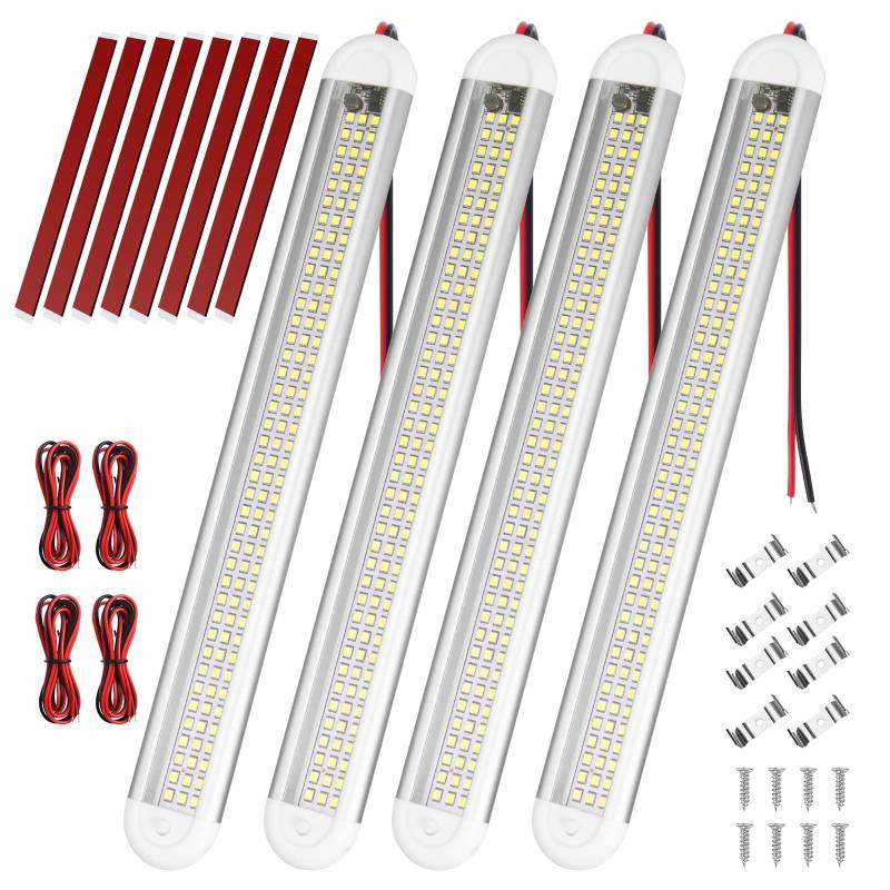 URAQT 120 LED Innenbeluchtung, 4 Stück 12V LED Leiste 1600LM 8W DC LED Innenlichtleiste Mit 4 Verlängerungskabeln y Schalter Auto led für Auto Wohnmobil Van Bus Caravan Boat Küche Bad Bar LKW von URAQT